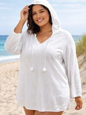 Merona White Textured Hooded Swim Cover‑Up 20W/22W Plus Size